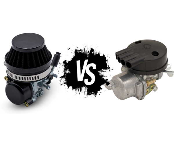 a photo collage of the HP Carburetor vs the NT Carburetor