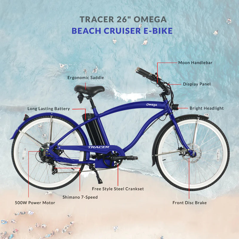Tracer 500W 26" Omega Men's Beach Cruiser Electric Bike