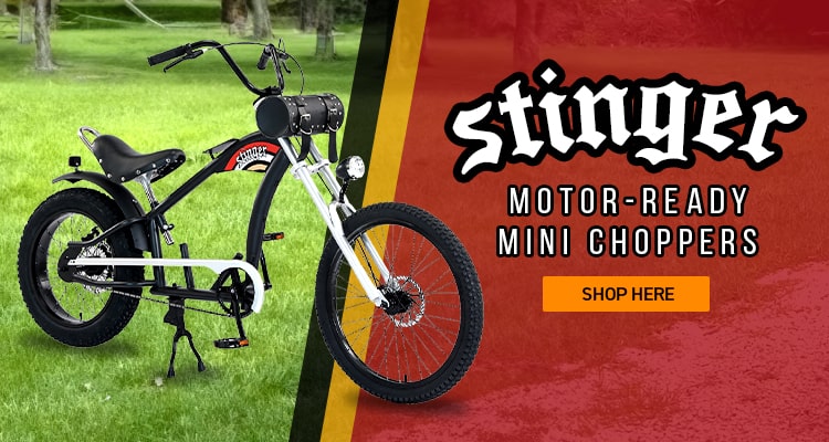 Click here to learn more about the 26" Stinger Motor-Ready Mini Chopper from BBR Tuning.