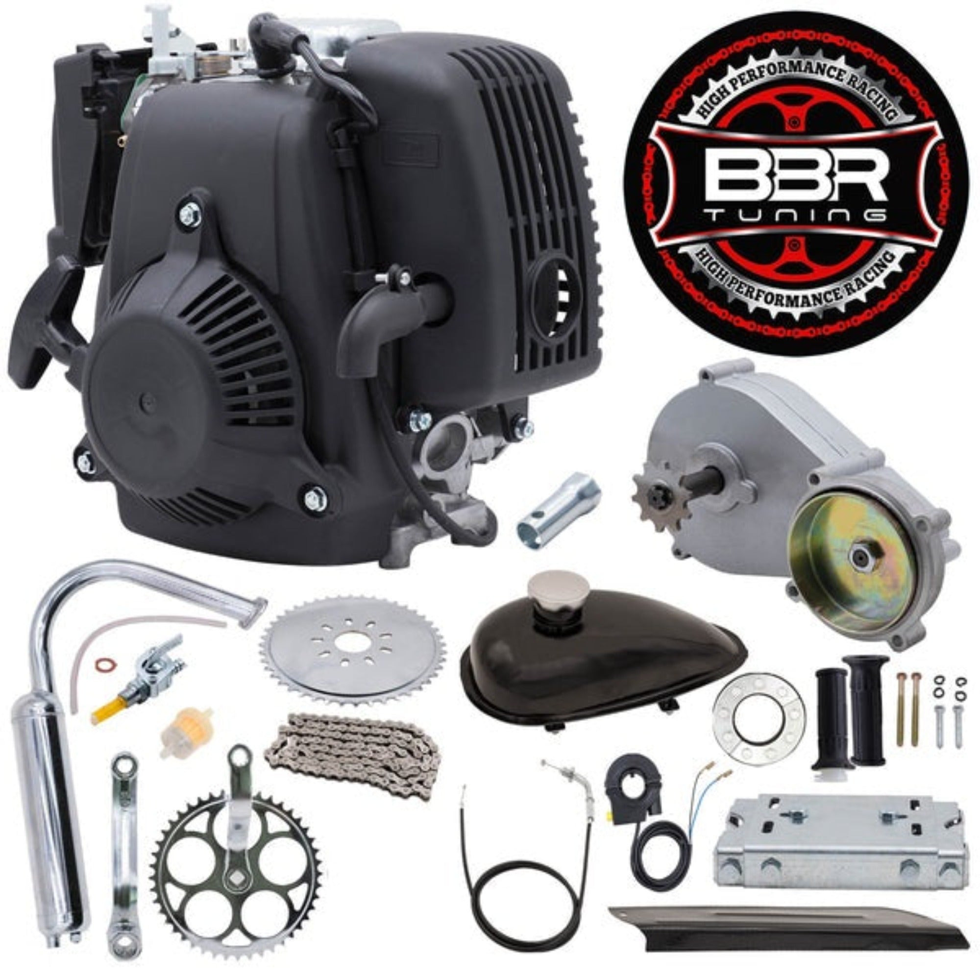 4-stroke bicycle engine kit with electric start GEYOPMID 100cc Kit, 4 Stroke Hand Bike Gas Motor CDI Ignition Mode Single Cylinder Air Cooling OHV Black & Silver Gas Bike Kit for Mountain Bikes 156F Type 100cc Bicycle Motor Kit 4-Stroke