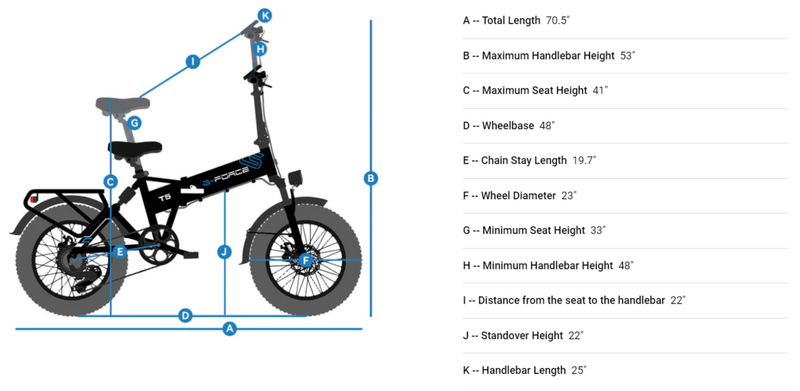 Electric Bike G-Force T5 Dimensions