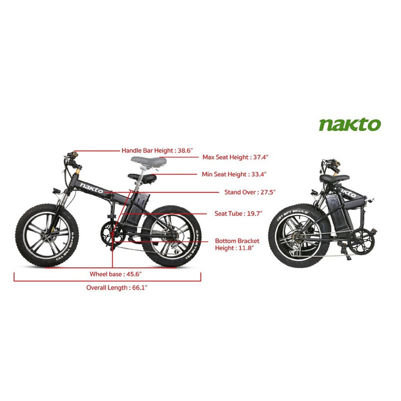 Electric Bike Nakto Folding Mini Cruiser Black Specs