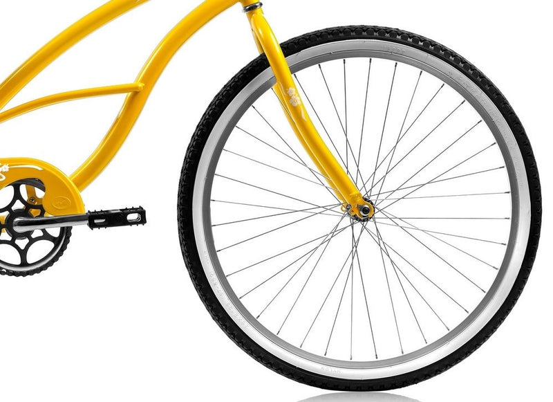 26'' Micargi Women's Pantera Beach Cruiser - yellow - front wheel