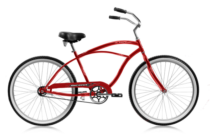 26'' Micargi Mens Pantera Beach Cruiser - red - side of bicycle