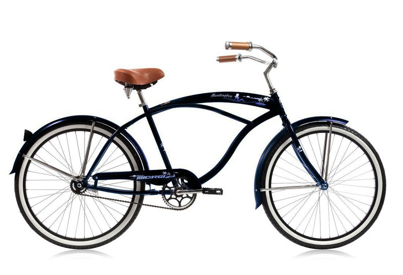 26'' Micargi Mens Huntington Beach Cruiser - blue - side of bicycle