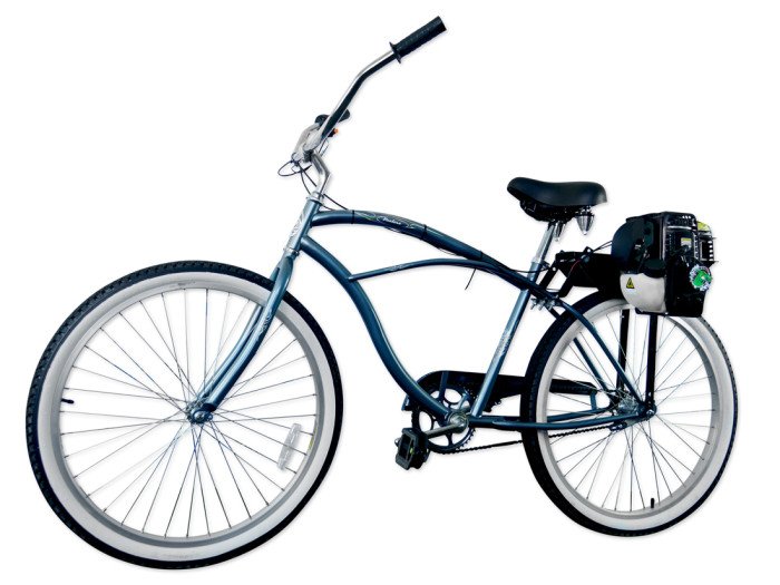 Beach cruiser with 4-stroke friction drive attached to back