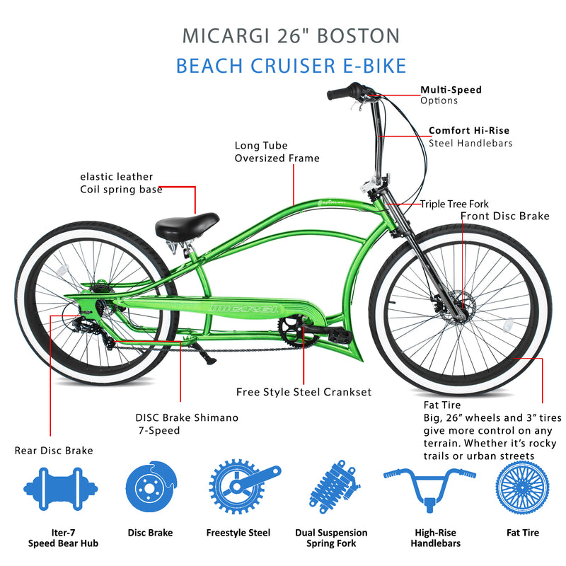Micargi Bicycles 26" Boston 7-Speed Stretch Cruiser Bicycle