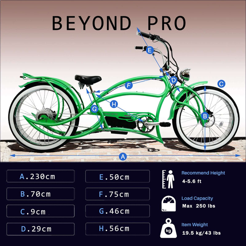 Tracer Beyond Pro 800W 26" Classic Stretch Chopper Electric Bike
