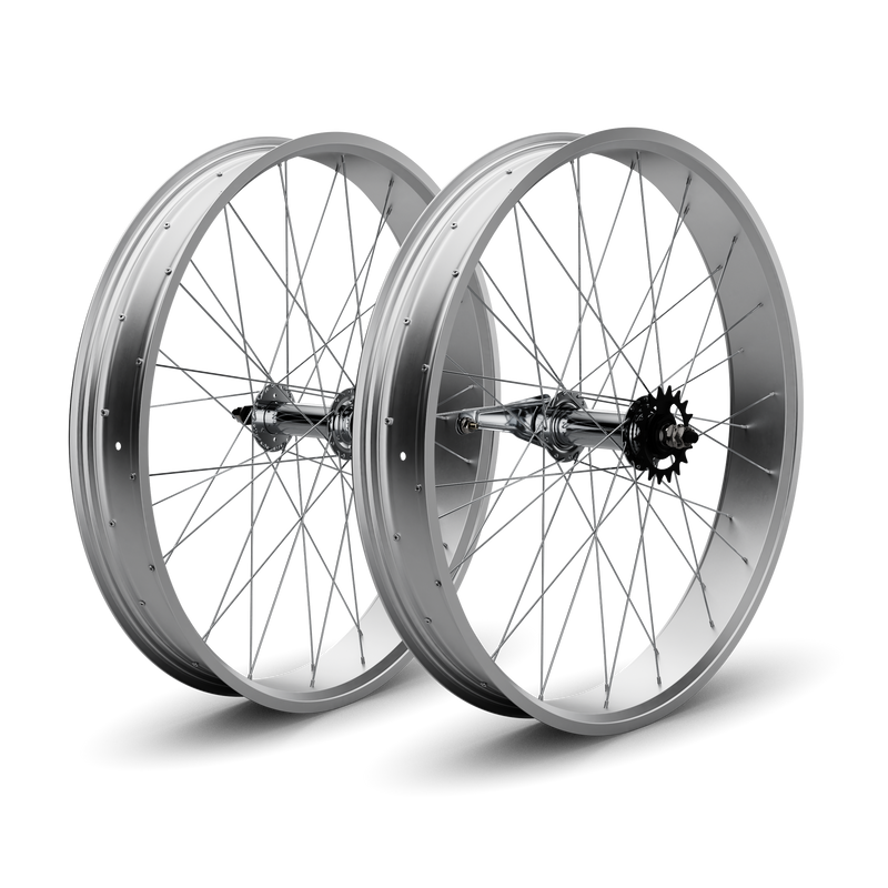 26" Fat Tire Coaster Brake Beach Cruiser Wheel Set (Silver)