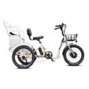 White tricycle with a basket on a white background