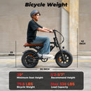 Isinwheel EB5 Mini Bicycle Weight Dimensions And Rider Height Chart