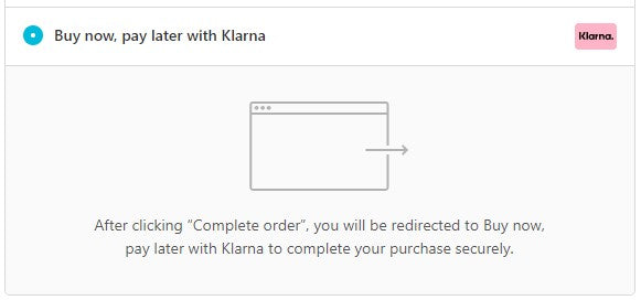 Step 1- Select the Buy now, Pay Later Klarna Option Screenshot