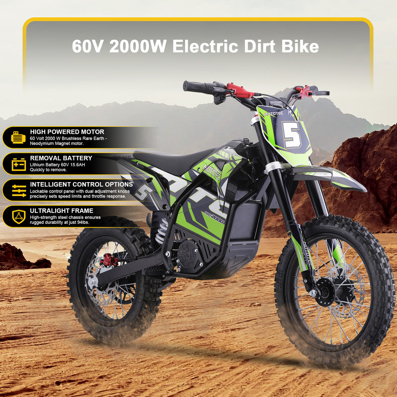 MotoTec 60v 2000w Pro Electric Dirt Bike Lithium