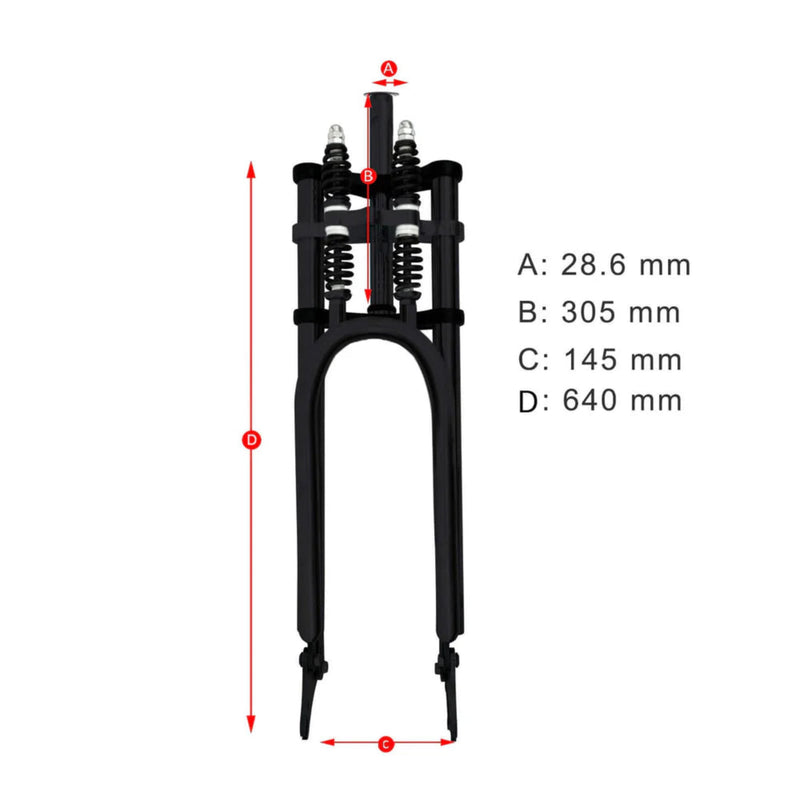 Motorized Bicycle Tracer 26 Inch Over and Under Dual Spring Adjustable Classical Fork Black Dimension