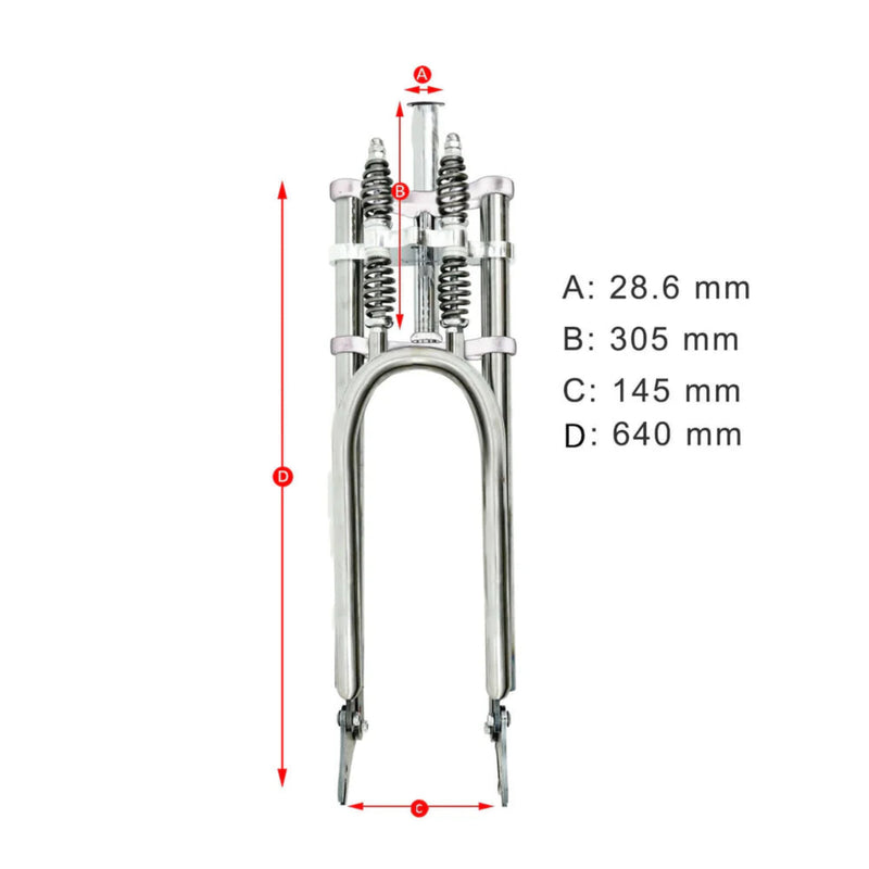 Motorized Bicycle Tracer 26 Inch Over and Under Dual Spring Adjustable Classical Fork Chrome Dimension