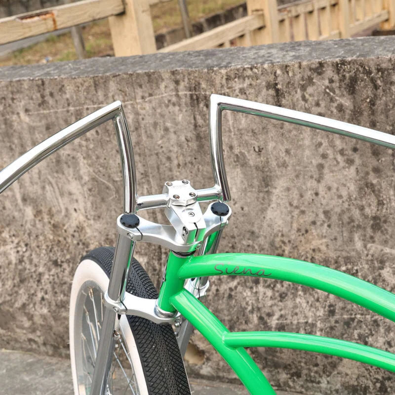Motorized Bicycle Tracer W-Type Steel Handlebar Black and chrome inner in a bike