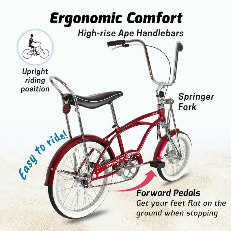 Tracer Smart Classic Lowrider Beach Cruiser Single Speed Bike Ergonomic Comfort