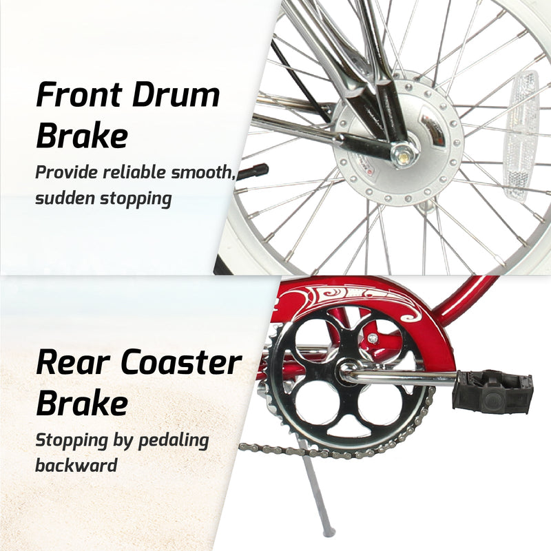 Tracer Smart Classic Lowrider Beach Cruiser Single Speed Bike Front Drum Brake