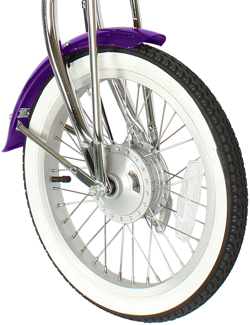 Tracer Smart Classic Lowrider Beach Cruiser Single Speed Bike Purple Front Wheel