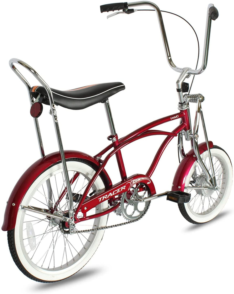 Tracer Smart Classic Lowrider Beach Cruiser Single Speed Bike Red Back Right Angle View