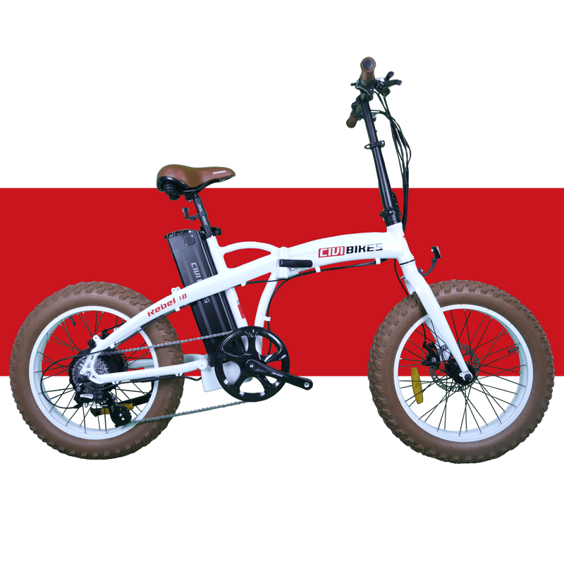 Civi 500W Rebel 1.0 Folding Fat Tire white bicycle side