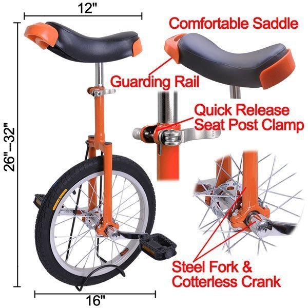 Gorilla 16 Inch Wheel Unicycle - diagram