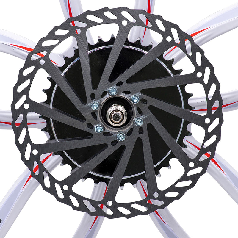 BBR Tuning Heavy Duty 10 Spoke Mag Wheel Set - Rear 200mm Disc Brake and 36 tooth Sprocket Close Up
