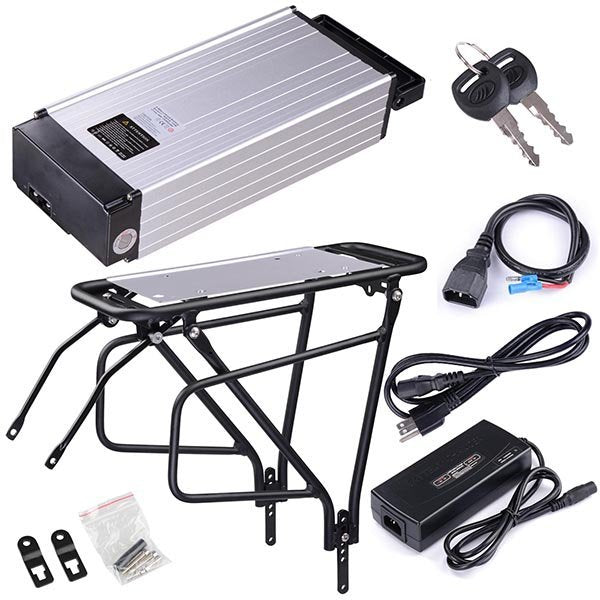 48v 14ah Electric Bicycle Lithium (Li-Ion) Battery with Mounting Rack - battery with rack and parts
