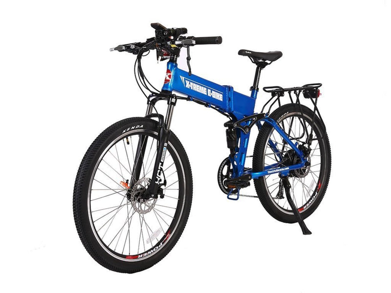 X-Treme 500W Baja Mountain Folding blue bicycle side