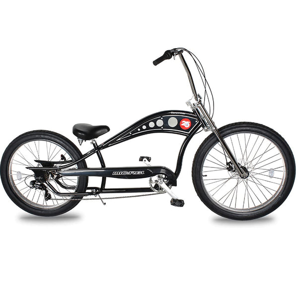 giant chopper bicycle 26" Raider Pro DS7 7 Speed Fat Tires Bike Black Ride the Kraken Pro 26 Stretch Chopper Bike from Tracer Bikes Chopper Bikes