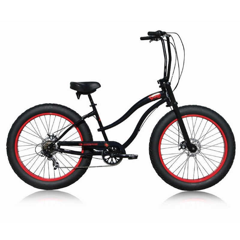 26 Micargi Women s Slugo SS 7SP Matte Black with Red Rims Chopper Bikes Bicycles