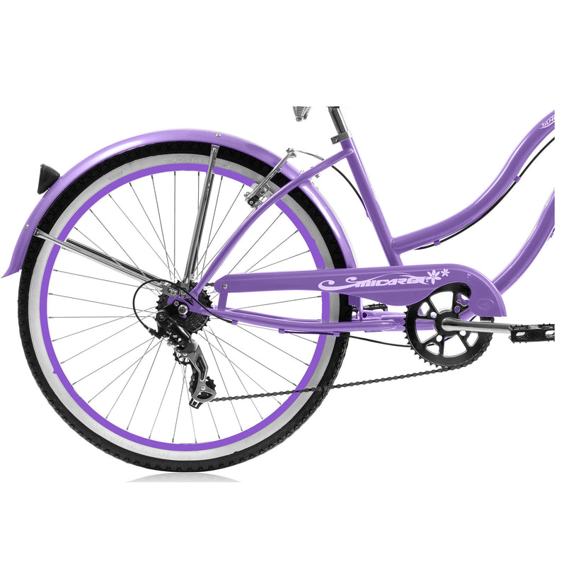 Bicycle Beach Cruiser Micargi Tahiti 24 7SP Womens Purple Rear