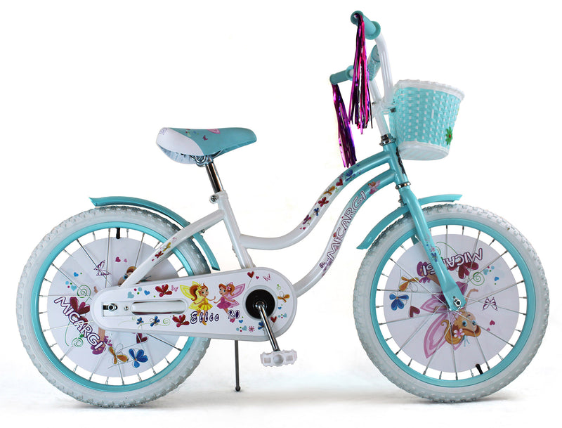 16" Micargi Girl's Ellie - white and blue - side of bicycle