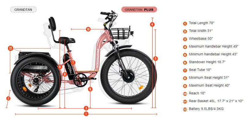 Electric Bike Addmotor M-340 Plus Dimensiions