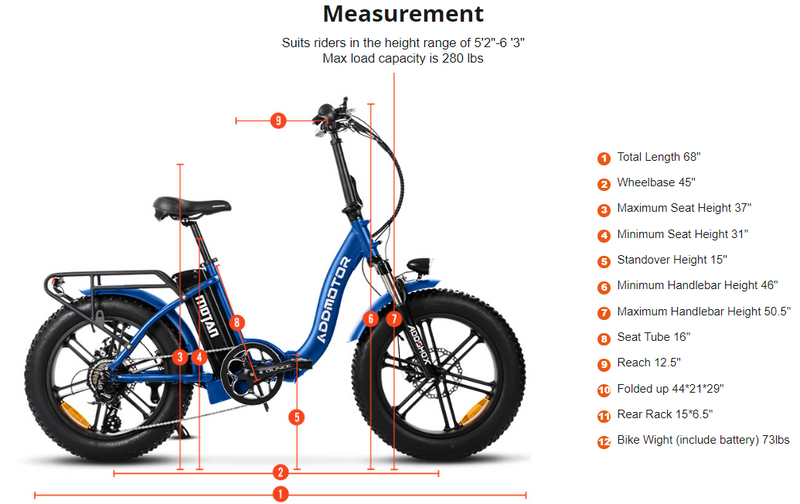 Electric Bike Addmotor M-140 R7 Dimensions