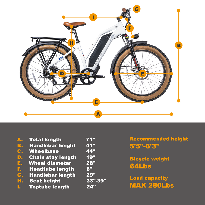 Electric Bike DWMeigi Artemis Dimensions