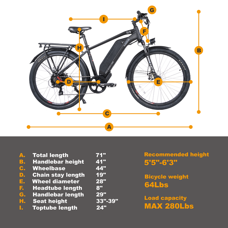 Electric Bike DWMeigi Helios Dimensions