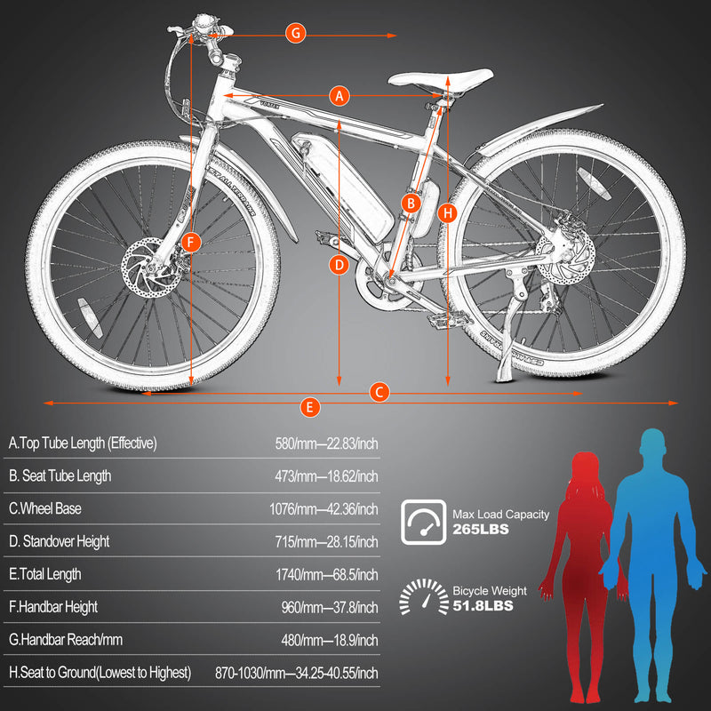 Electric Bike Ecotric Vortex Sizes