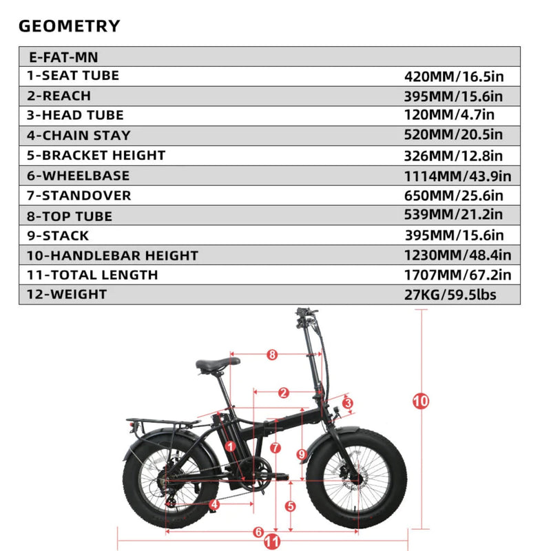 Electric Bike Eunorau Fat-MN Dimensions