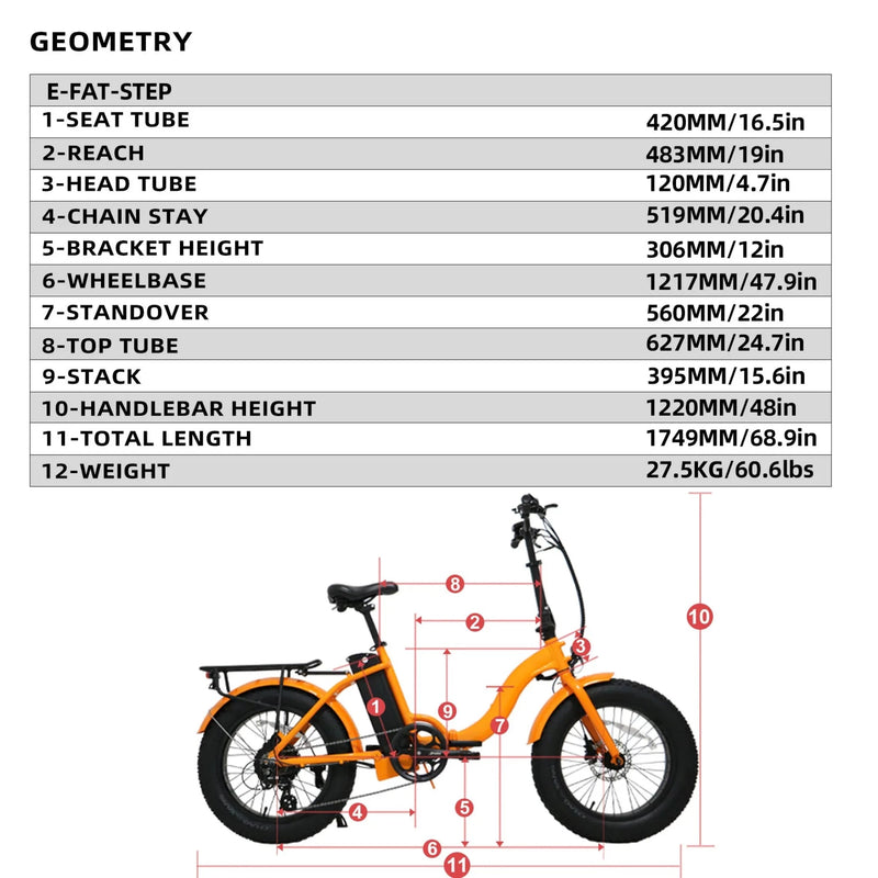 Electric Bike Eunorau FAT-STEP-Dimensions