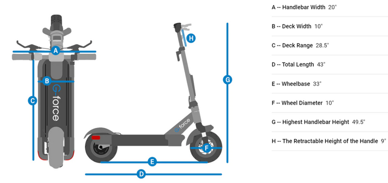 Electric Bike G-Force S10 Dimensions