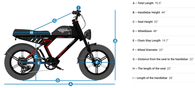 Electric Bike G-Force ZM Dimensions