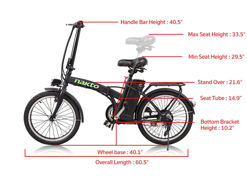 Electric Bike Nakto Fashion Dimensions