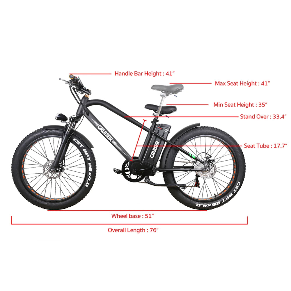 Nakto 500W Super Cruise Fat Tire Electric Bike 48V10A Lithium