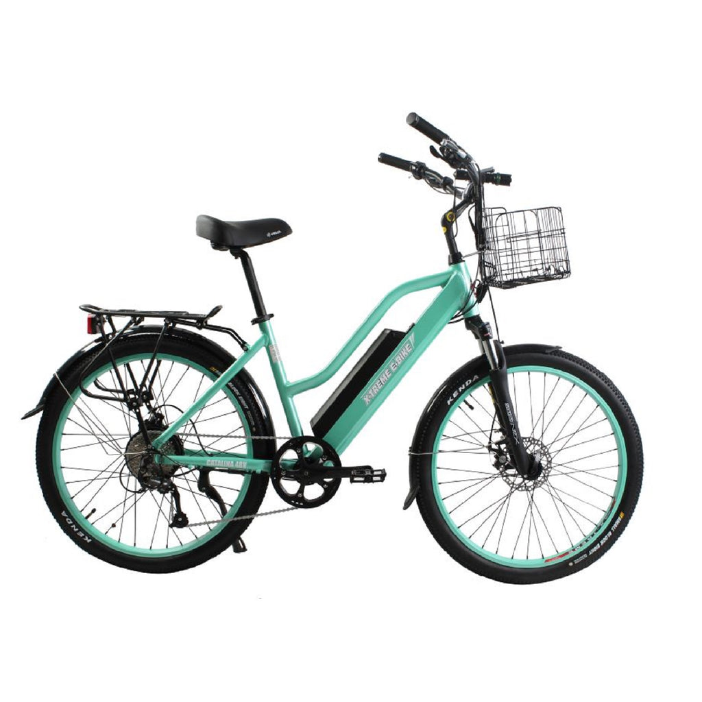 x-treme baja 48 volt folding electric mountain bicycle X-Treme Catalina 48V Electric Step-Through Beach Cruiser Bicycle, Pink