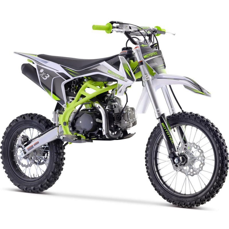 Gas Mini Dirt Bike MotoTec X3 Green Front