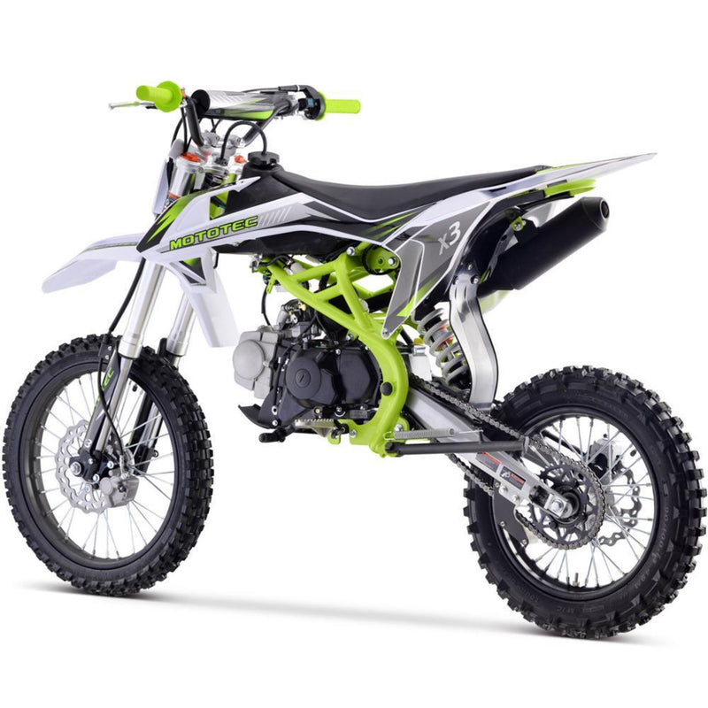 Gas Mini Dirt Bike MotoTec X3 Green Rear