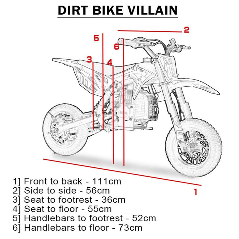 Mini Dirt Bike Gas Mototec Villain Dimensions