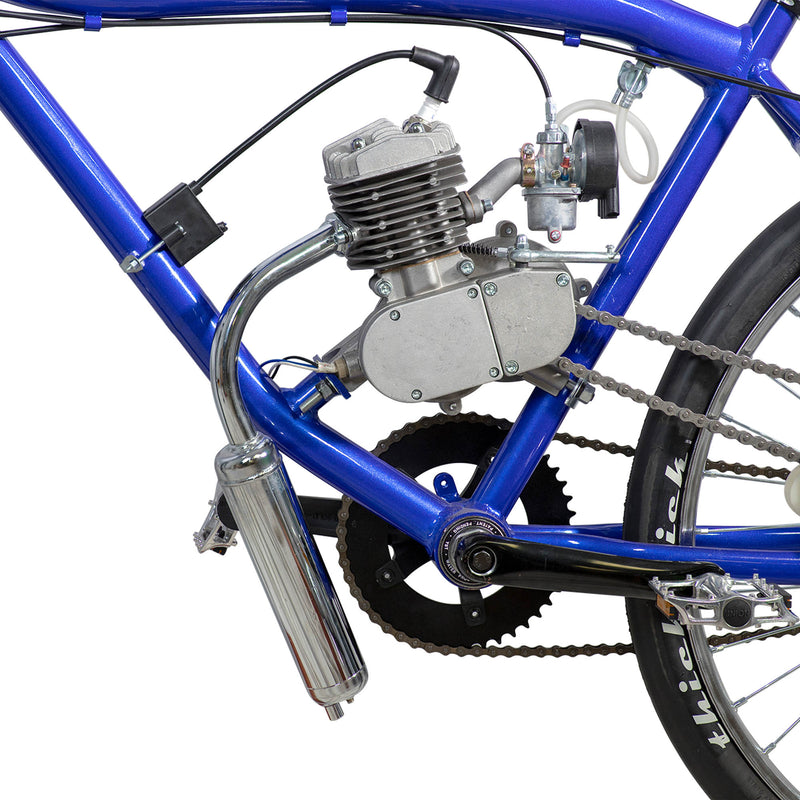 2 Stroke Chrome Muffler - Installed on Bike Side View