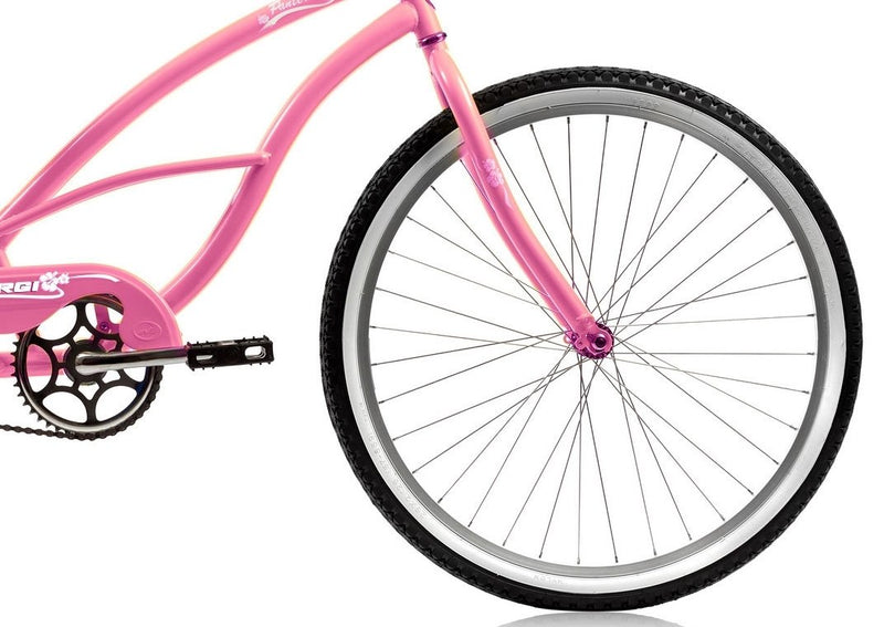 26'' Micargi Women's Pantera Beach Cruiser - pink - front wheel